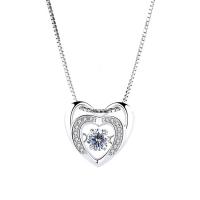 Cubic Zirconia Sterling Silver Pendants, 925 Sterling Silver, Heart, platinum plated, micro pave rhinestone & for woman & with cubic zirconia & hollow Approx 5mm 