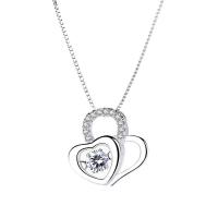 Cubic Zirconia Sterling Silver Pendants, 925 Sterling Silver, Heart, platinum plated, for woman & with cubic zirconia & hollow Approx 0.5mm 