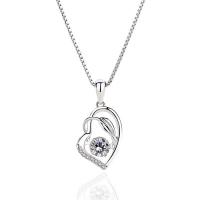 Cubic Zirconia Sterling Silver Pendants, 925 Sterling Silver, Heart, platinum plated, micro pave rhinestone & for woman & with cubic zirconia & hollow Approx 5mm 