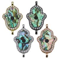 Brass Connector, with Abalone Shell, Hamsa, plated, mosaic & micro pave cubic zirconia & 1/1 loop Approx 1mm 