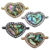 Cubic Zirconia Micro Pave Brass Connector, with Abalone Shell, Heart, plated, mosaic & micro pave cubic zirconia & 1/1 loop Approx 1mm 