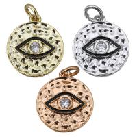Brass Pendant, Flat Round, plated, evil eye pattern & micro pave cubic zirconia & enamel Approx 3mm 