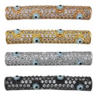 Messing gebogene Rohr Perlen, mit Harz, gebogenes Rohr, plattiert, böser Blick- Muster & Micro pave Zirkonia, keine, 28.5x5x6mm, Bohrung:ca. 2.5mm, verkauft von PC
