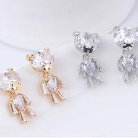 Cubic Zircon Brass Earring, Bear, plated, for woman & with cubic zirconia nickel, lead & cadmium free 