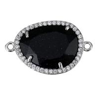 Brass Connector, with Blue Goldstone, Teardrop, platinum plated, micro pave cubic zirconia & 1/1 loop Approx 1.5mm 