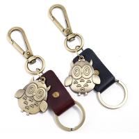 alliage de zinc porte-clés, avec Cuir, hibou, Plaqué de couleur de bronze antique, plus de couleurs à choisir Vendu par PC