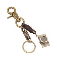 alliage de zinc porte-clés, avec Cuir, Plaqué de couleur de bronze antique Vendu par PC