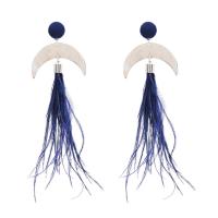Zinc Alloy Tassel Earring, with Feather & Acrylic, silver color plated, folk style & for woman 