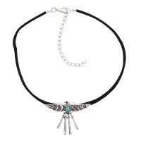 Velveteen Cord Choker Necklace, with Synthetic Turquoise & Zinc Alloy, with 2.4inch extender chain, Bird, antique silver color plated, adjustable Approx 11.8 Inch 