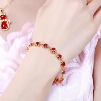Copper Alloy Bracelet, gold color plated, for woman & with rhinestone 8mm Approx 7 Inch 