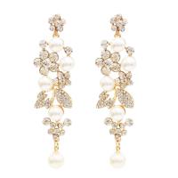 Plastic Pearl Zinc Alloy Earring, with Plastic Pearl, plated, for woman & with rhinestone 