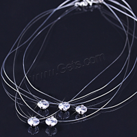 Fishing Line Necklace, with Cubic Zirconia, plated & for woman & faceted Approx 15.7 Inch 