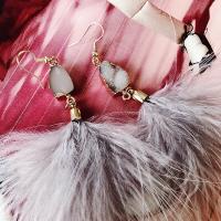 Zinc Alloy Drop Earring, with Feather, gold color plated, for woman 