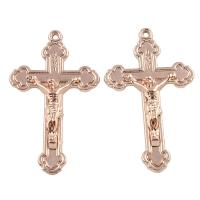 Pendentifs croix en alliage de zinc  , Crucifix, Plaqué de couleur d'or rose, sans plomb et cadmium Environ 1mm Vendu par sac