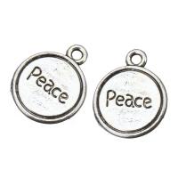 Zinc Alloy Flat Round Pendants, word peace, antique silver color plated Approx 2mm 