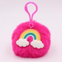 Faux Rabbit Hair Key Chain, with Plastic, Rainbow 