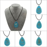 Synthetic Turquoise Necklace, with PU Leather Cord & Brass, with 45mm extender chain, Teardrop, Zodiac symbols jewelry & Unisex Approx 17.3 Inch 