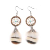 Zinc Alloy Dream Catcher Earring, with Seedbead & Feather, Feather, plated, for woman 