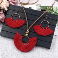 Zinc Alloy Jewelry Set, earring & necklace, with Cotton Thread & Seedbead & Nylon Cord, Tassel, antique copper color plated, for woman Approx 15.7 Inch 