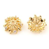 Brass Bead Cap, Flower, real gold plated, micro pave cubic zirconia, nickel, lead & cadmium free Approx 1.2mm 