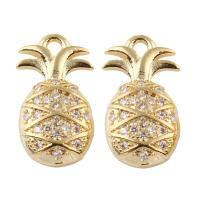 Brass Fruit Pendants, Pineapple, real gold plated, micro pave cubic zirconia, nickel, lead & cadmium free Approx 1.5mm 