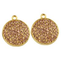 Zinc Alloy Flat Round Pendants, gold color plated, with rhinestone, lead & cadmium free Approx 2mm 