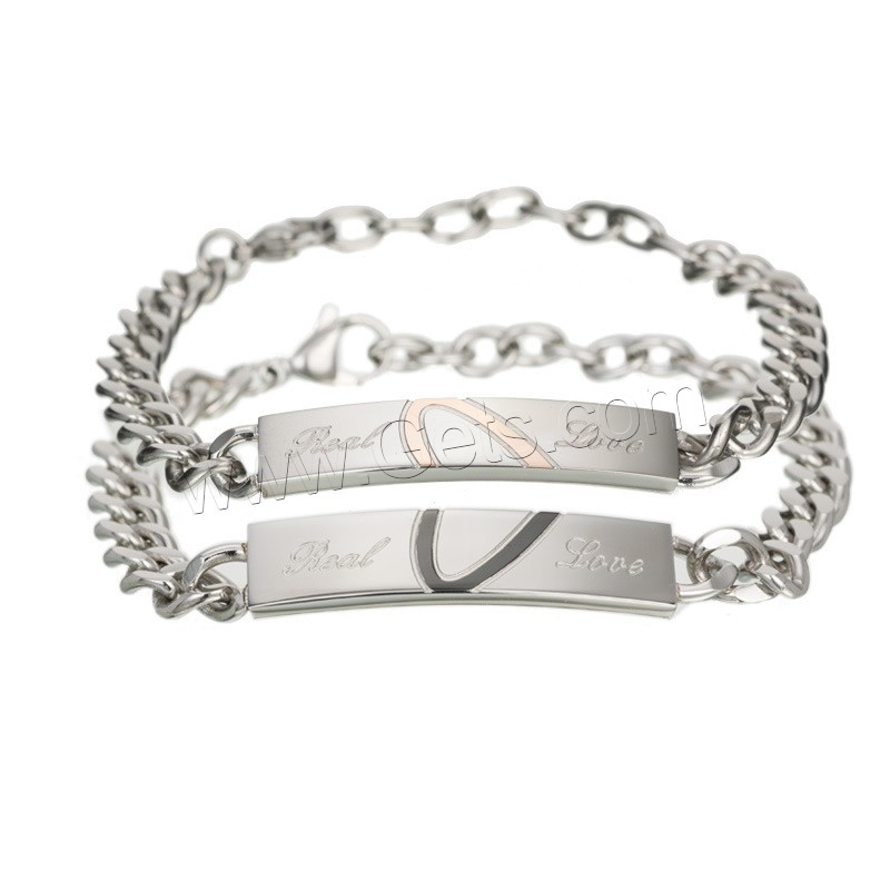 Stainless Steel Couple Bracelet, Unisex & curb chain & different styles for choice & with letter pattern & enamel, original color, Sold By Strand