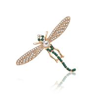 Zinc Alloy Brooch, with Freshwater Pearl, Dragonfly, rose gold color plated, micro pave cubic zirconia 