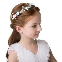 Kinder Schmuck Haarband, Zinklegierung, mit Polymer Ton & Kunststoff Perlen, Blumen-Knospe, goldfarben plattiert, Mädchen, 300x50mm, verkauft von PC