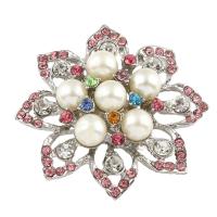 Zinc Alloy Cabochon, with ABS Plastic Pearl, Flower, silver color plated, with rhinestone, lead & cadmium free 