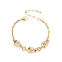 Zinc Alloy Bracelet, with Cats Eye, with 55mm extender chain, Fish, gold color plated, for woman Approx 6.18 Inch 