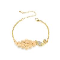 Zinc Alloy Bracelet, with Cats Eye, with 60mm extender chain, Peacock, gold color plated, micro pave cubic zirconia & for woman Approx 6.18 Inch 