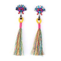 Zinc Alloy Tassel Earring, with Nylon Cord, plated, for woman & with rhinestone 