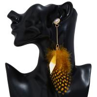 Brass Drop Earring, with Feather, Feather, gold color plated, for woman & with rhinestone nickel, lead & cadmium free 