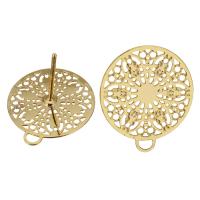 Brass Earring Drop Component, Flat Round, real gold plated, with loop 0.8mm 