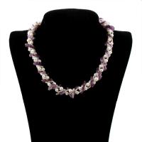 Natural Freshwater Pearl Necklace, with Glass Seed Beads & Amethyst, brass magnetic clasp, Potato, February Birthstone, white, 6-7mm, 5-11mm Approx 16.5 Inch 