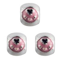 Zinc Alloy Large Hole Beads, antique silver color plated, enamel, pink, lead & cadmium free Approx 7mm 