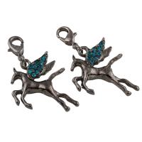 Zinc Alloy Lobster Clasp Charm, Horse, plumbum black color plated, with rhinestone Approx 4mm 