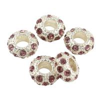 Rhinestone Zinc Alloy European Beads, Drum, silver color plated, without troll & with rhinestone Approx 5mm 
