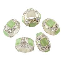 Cats Eye Zinc Alloy European Beads, with Cats Eye, Drum, platinum color plated, without troll & with rhinestone & large hole Approx 6mm 