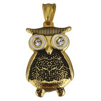Resin Stainless Steel Pendant, with Resin, Owl, gold color plated, with rhinestone & blacken Approx 