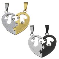 Stainless Steel Couple Pendant, Heart, word I love you, plated, with rhinestone Approx 