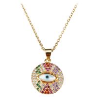 Stainless Steel Necklace, with Resin, with 1.5Inch extender chain, Flat Round, gold color plated, evil eye pattern & oval chain & for woman & with rhinestone 2mm Approx 18 Inch 