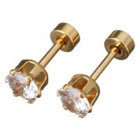 Stainless Steel Piercing Earring, with Crystal, Flower, gold color plated, for woman & faceted 