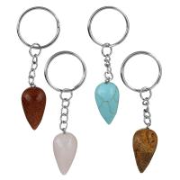 Gemstone Key Chain, with Brass, Teardrop, silver color plated 2.5mm 