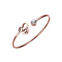 Stainless Steel Cuff Bangle, Heart, plated, for woman & with rhinestone 2.5mm, 8mm, Inner Approx 60mm 