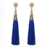 Zinc Alloy Tassel Earring, with Cotton Thread, gold color plated, hypo allergic & for woman & with rhinestone 88mm 