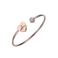 Stainless Steel Cuff Bangle, Heart, plated, for woman & with rhinestone 8mm, 15mm, Inner Approx 60mm 