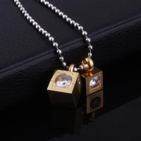 Stainless Steel Couple Pendant, Cube, gold color plated, for couple & with rhinestone, 12mm, 10mm Approx 3-5mm 