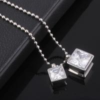 Stainless Steel Couple Pendant, Cube, for couple & with rhinestone, original color, 14mm, 11mm Approx 1-3mm 